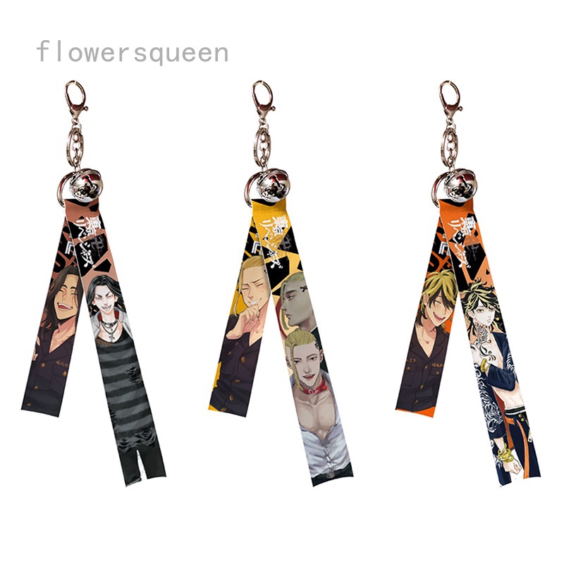 flowersqueen Móc khóa gắn dây ruy băng họa tiết anime Tokyo Revenger