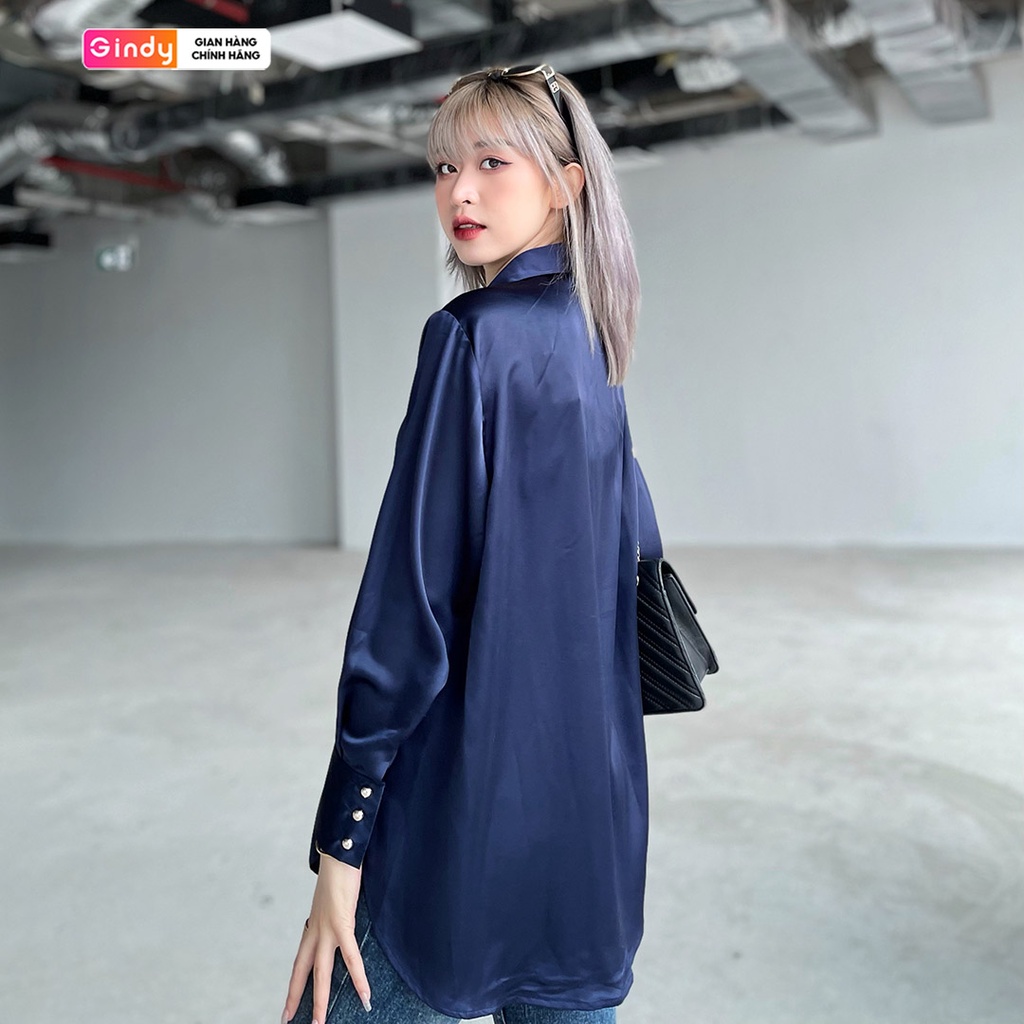 Áo sơ mi nữ form rộng màu xanh cổ đức vải lụa mềm GINDY basic sơmi công sở, sinh viên học sinh A10026