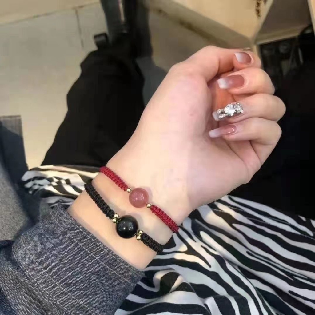 Vòng Đeo Tay Dây Bện Đính Đá Obsidian Thời Trang Cho Cặp Đôi
