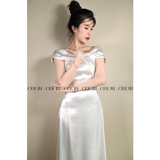 Đầm lụa trễ vai cao cấp ( Ảnh Thật - CEE RI )