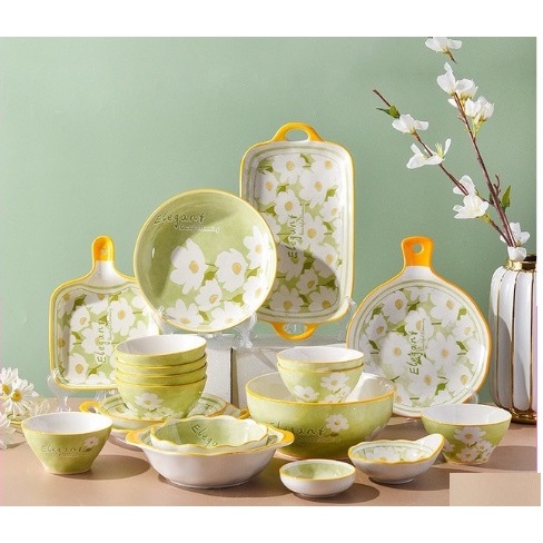 Bát Đĩa Decor  Cúc Họa Mi  Chén Dĩa Dễ Thương Tô Sứ Bát Ăn Cơm Đẹp Cute Cao Cấp 15 món xinh