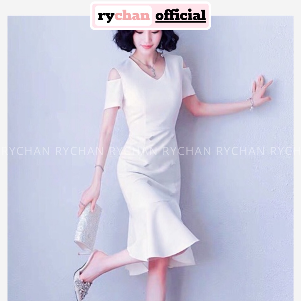Đầm Thiết Kế Nữ Cổ Tim Khoét Vai 6 Nút Đuôi Cá Cực Thanh Lịch Sang Trọng - DX9825