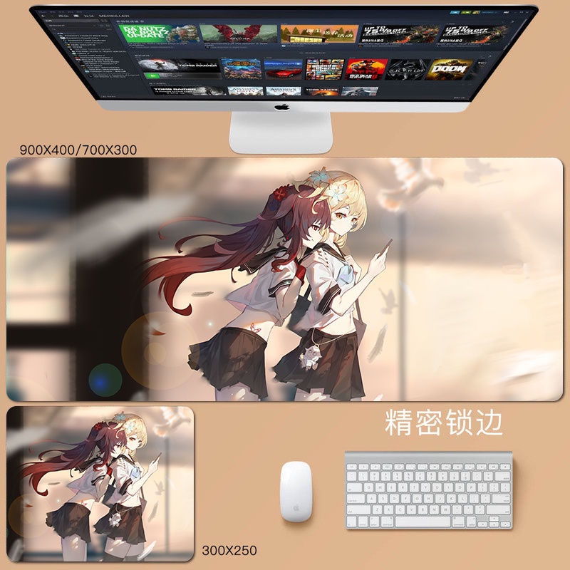 Hutao Mouse Pad Genshin Impact New Qiqi New Liyue Computer Pad Anime Butterfly Gaming Gaming Desk Pad Wristband Keyboard Pad Ghost Student Personality Custom Tangzhu Large Writing Pad Wangshengtang Laptop