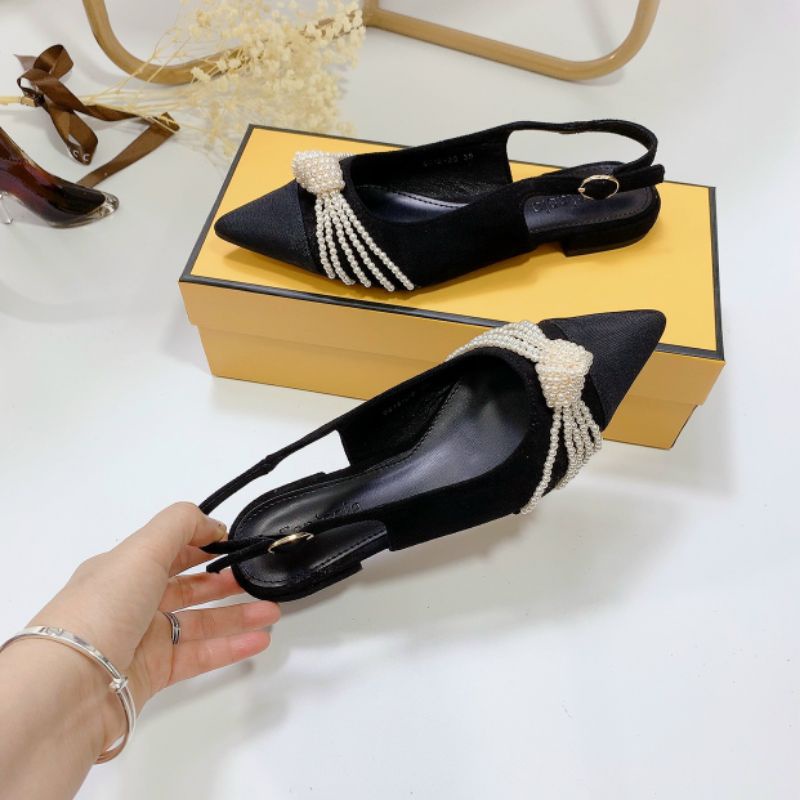 B(ẢNH THẬT) Sandal Bệt Quai Kết Ngọc Da Lộn Mềm Êm Fullbox Cao Cấp