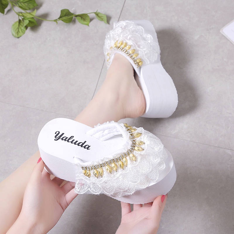 Dép Sandal Đế Xuồng Mềm Mại Phối Ren Dành Cho Nữ