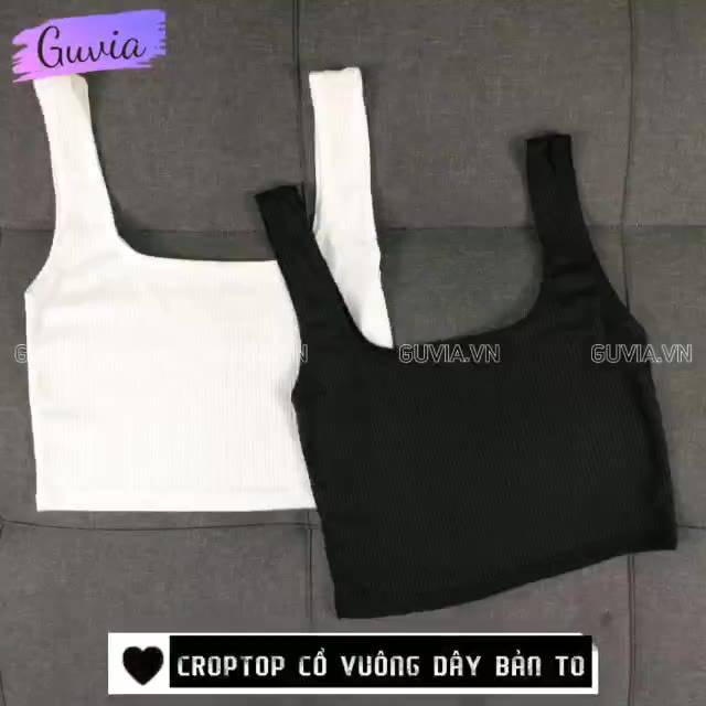 Áo Croptop Hai Dây Bản To Không Tay Sát Nách Cổ Vuông Ôm Body, Áo ba lỗ nữ Dây cổ U GUVIA CR17 | BigBuy360 - bigbuy360.vn