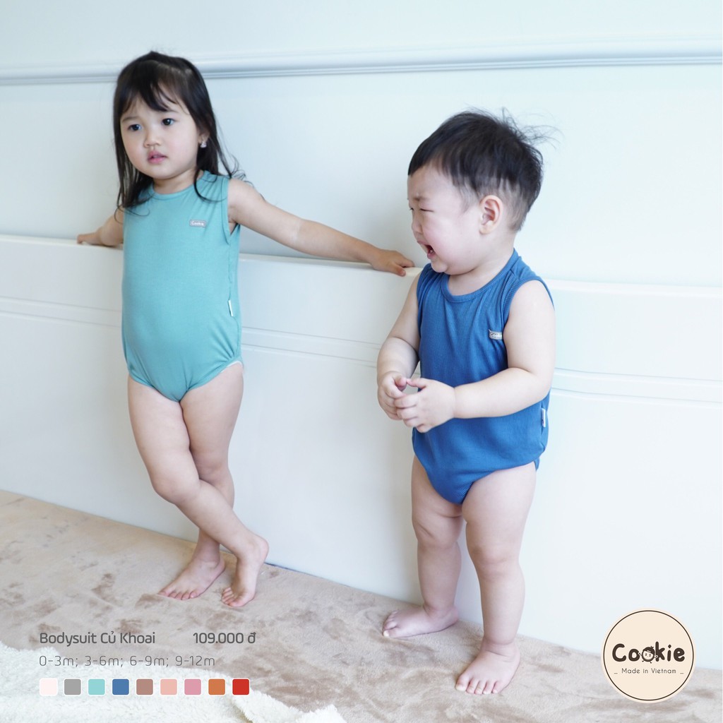 Body sơ sinh Cookie củ khoai bodysuit đóng bỉm sát nách vải tăm lạnh hè Made in Việt Nam