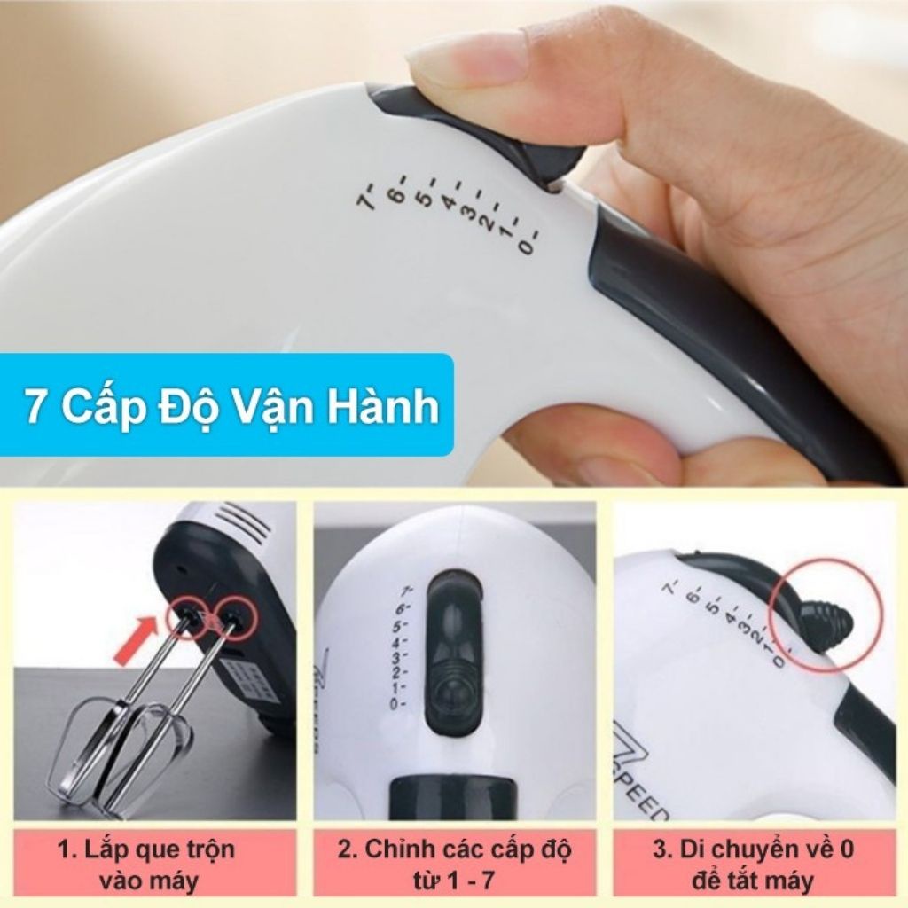 Máy Đánh Trứng Cầm Tay 7 Tốc Độ Công Suất 260W Cực Mạnh, Tiện Lợi Có Thể Trộn Bột,Kem,Salad, Đánh Bơ,…HÀNG CHÍNH HÃNG