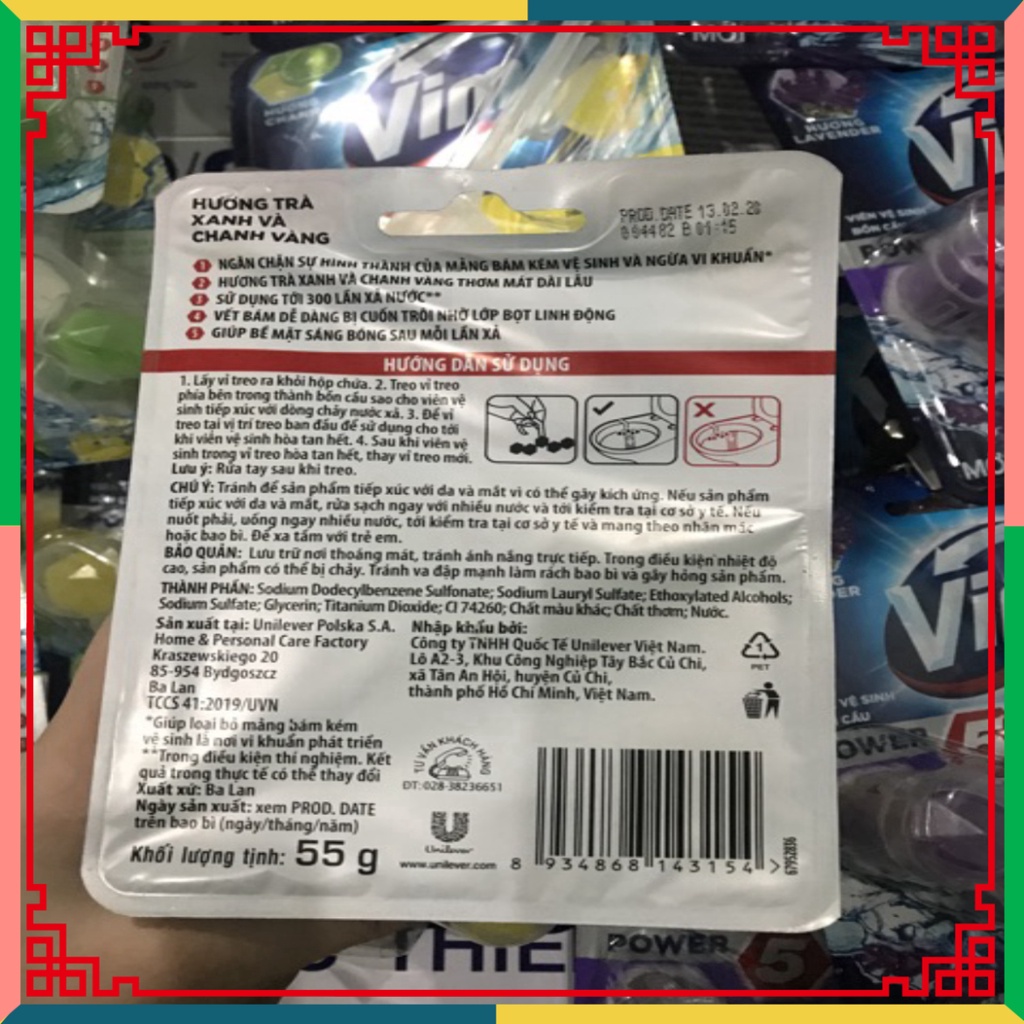 Viên Treo Tẩy Bồn Cầu Vim Power 55g Loại Mới Có Móc Treo