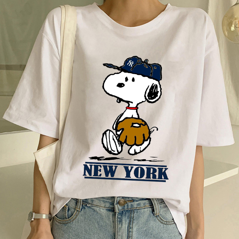 Áo Thun Tay Ngắn Dáng Rộng In Họa Tiết Hoạt Hình Cún Snoopy / Chữ Dễ Thương Thời Trang Mùa Hè Cho Nữ 2021