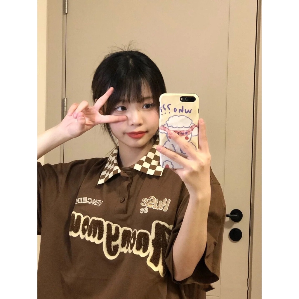 Áo Thun Tay Ngắn Dáng Rộng Họa Tiết Kẻ Sọc Ca Rô Phong Cách Vintage Thời Trang Mùa Hè Cho Nữ