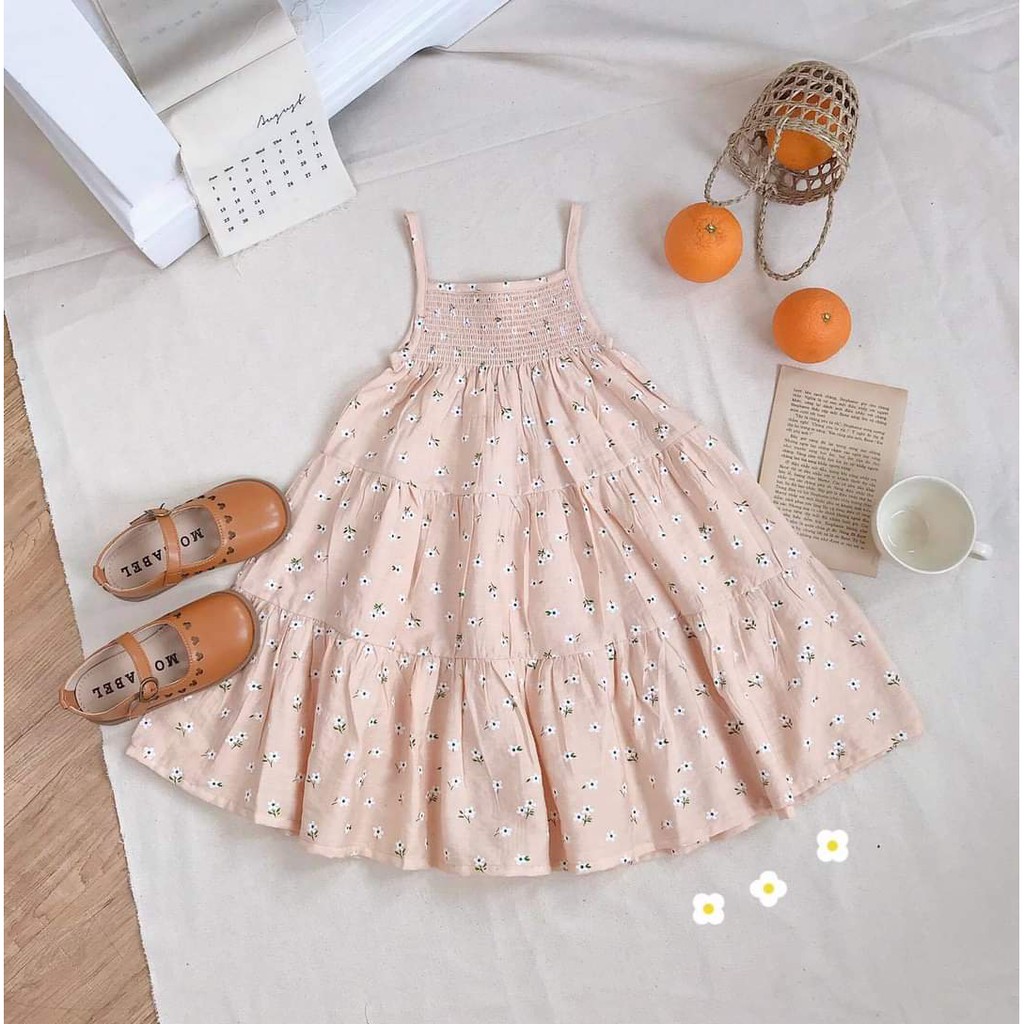 MINKIDS - ĐẦM BÉ GÁI - ĐẦM DÂY MAXI HOA TÂN