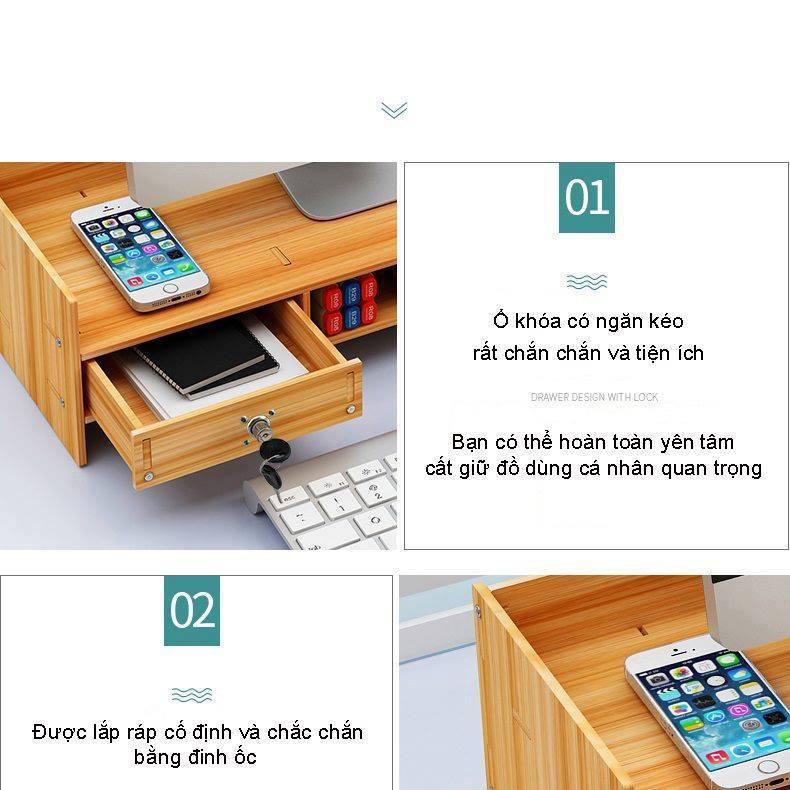 Bàn kê màn hình máy tính có ngăn khóa tiện lợi thiết kế đẹp mắt
