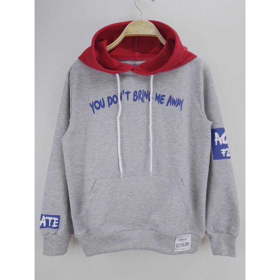 920158-ZM1-Áo khoác bé trai,nỉ da cá,có mũ,in chữ,ghi sáng,hiệu ilovekids,size 10-16