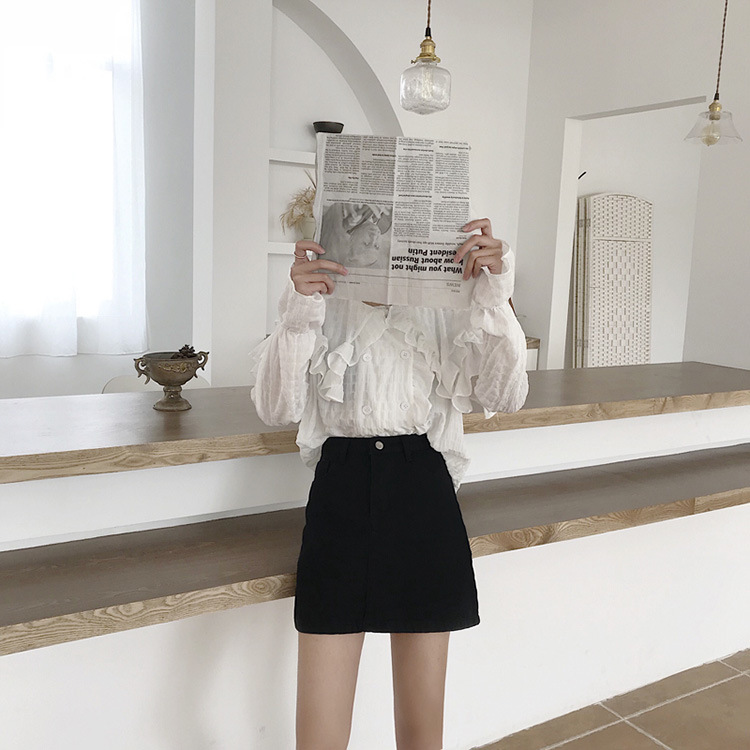 Chân váy jean IELGY dáng chữ A lưng cao phong cách Hàn Quốc