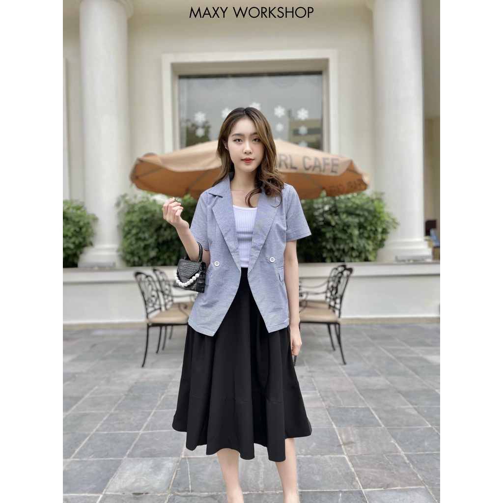 Áo blazer tay ngắn sọc caro đen short blazer black caro Maxy Workshop