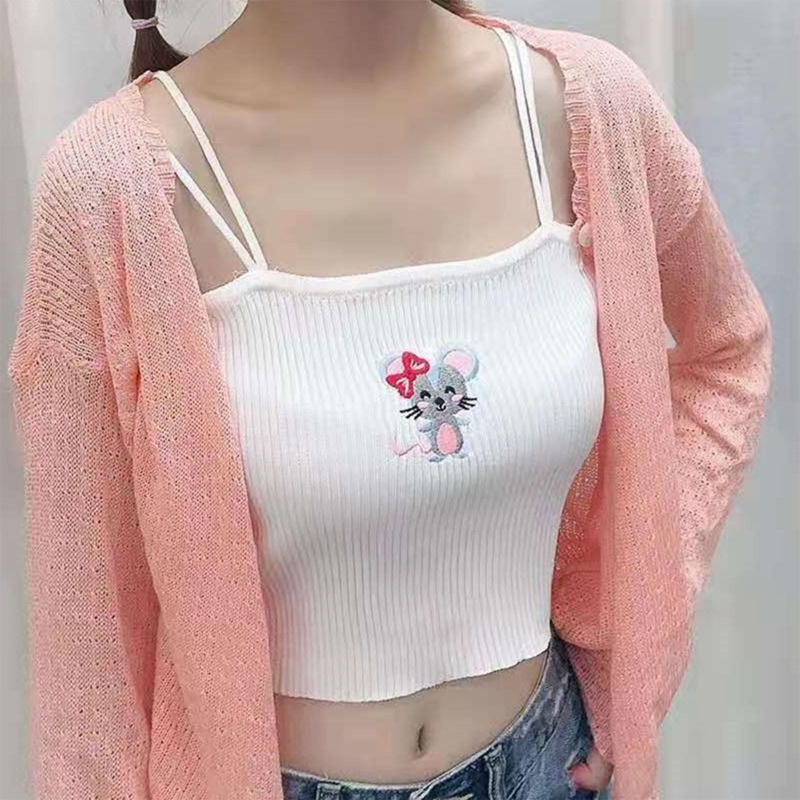 Áo Croptop Dệt Kim Không Tay Màu Sắc Đơn Giản Cho Nữ