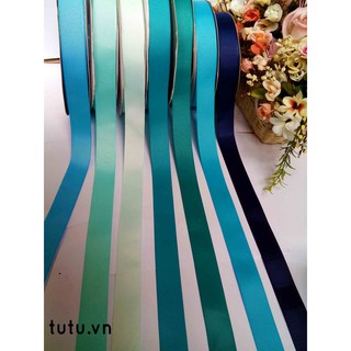 RUY BĂNG GÂN 6MM TÔNG MÀU XANH NGỌC, XANH DA TRỜI G6-308-340, RUY BĂNG DIY HANDMADE LÀM