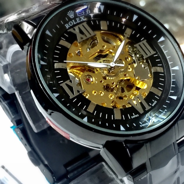 Đồng hồ nam Rolex | Dây chuyền mặt hình bộ xương | Dây chuyền xích thời trang | Tự động | Tự động | La Mã màu đen | Full black