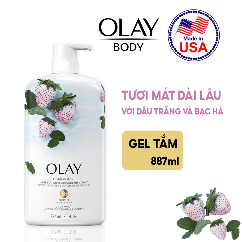 Sữa tắm Olay hương dâu trắng và bạc hà 887ml