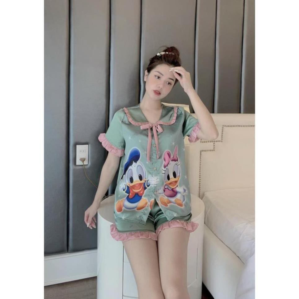 Pijama Lụa LATIN Mẫu vịt kute phô mai que Tay ngắn quần dài Form 60kg 💕 ♥️ ྆  ཾ ༴