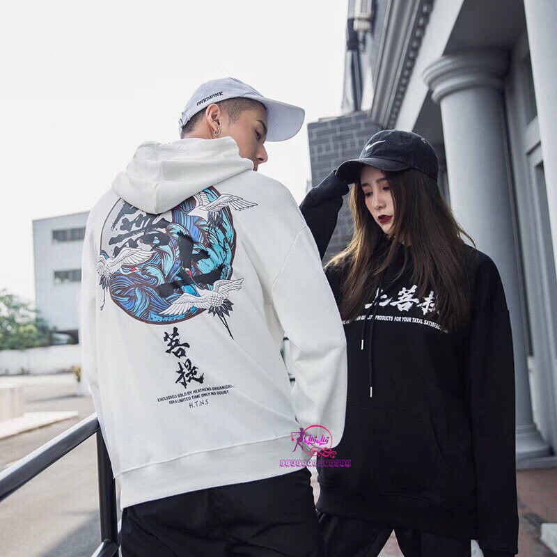 Áo hoodie thời trang dành cho nam nữ in hạc