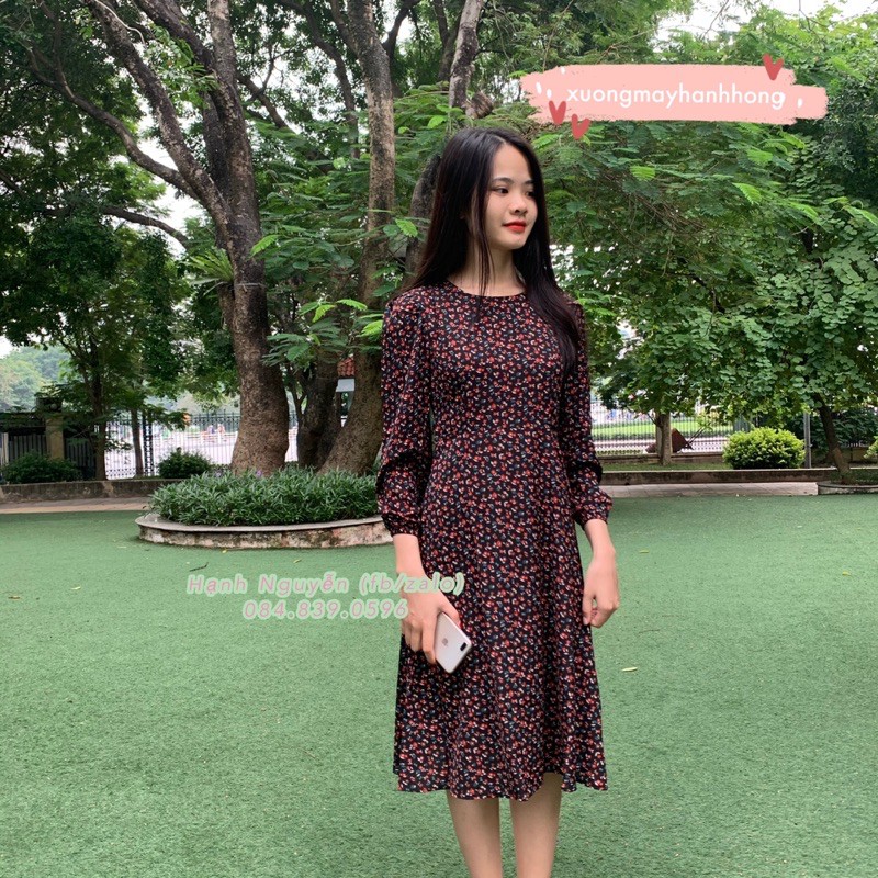 Váy hoa nhí dài tay vintage - Váy dài tay mùa thu