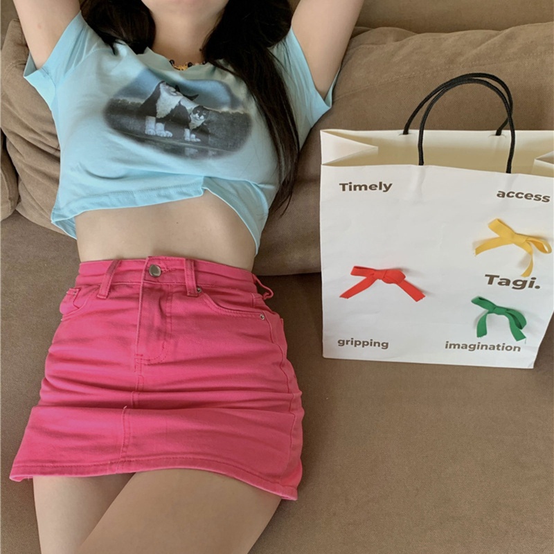 Áo Croptop Tay Ngắn Cổ Tròn Màu Trơn In Họa Tiết Hoạt Hình Đơn Giản Thời Trang Cho Nữ