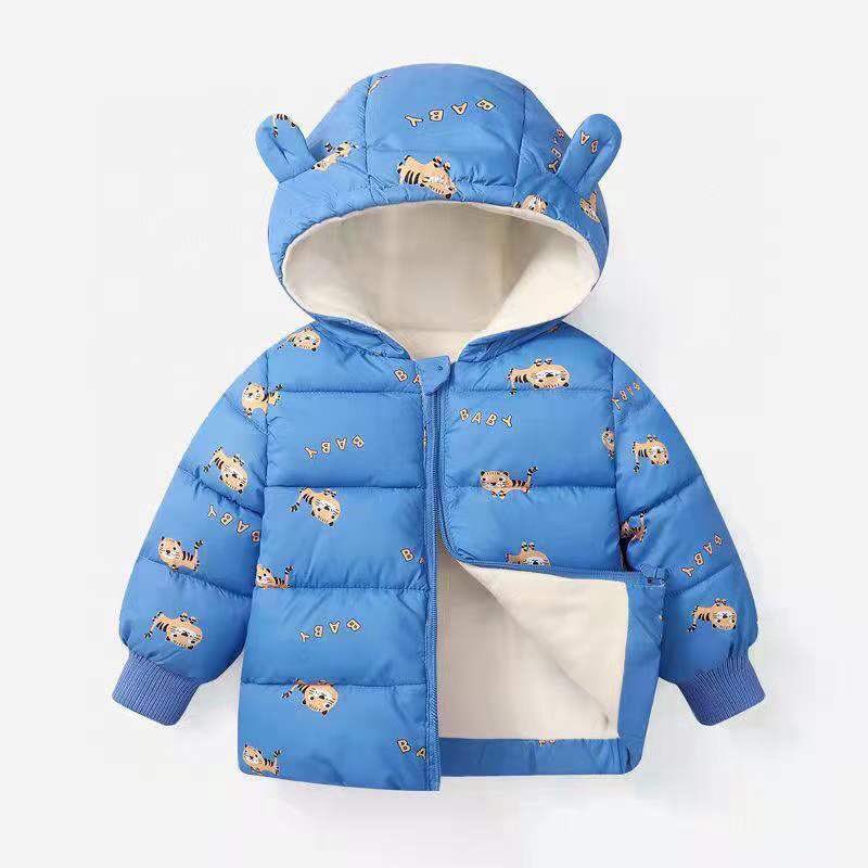 Áo khoác trẻ em, áo khoác phao tai gấu nót nỉ dày cho bé trai bé gái AP05