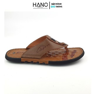 HANO - Dép Kẹp Nam Da bò thật Siêu êm đế mát xa màu nâu bò D1000