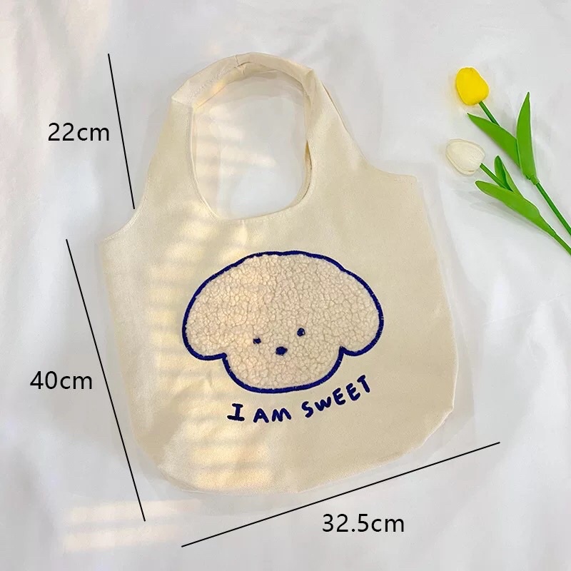 Túi Canvas Bag Thêu Bông siêu dễ thương cho những cô nàng bánh bèo nhẹ nhàng Zanmoo