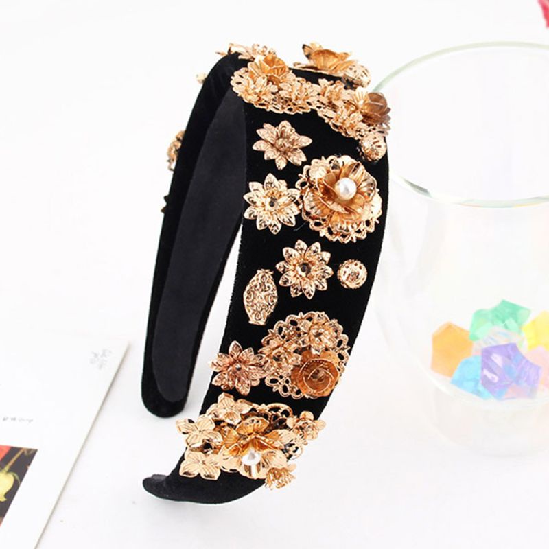 Băng Đô Cài Tóc Bản Rộng Đính Đá Phong Cách Baroque Sáng Tạo