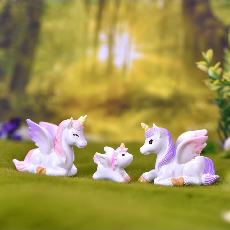 Mô hình gia đình ngựa kỳ lân Unicorn dùng trang trí tiểu cảnh, terrarium, DIY