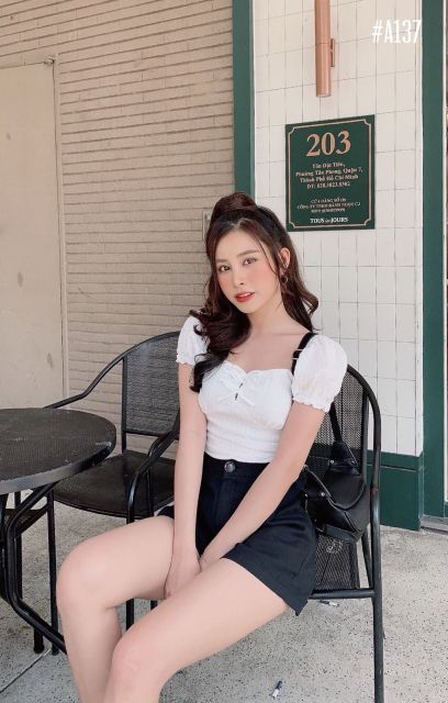 Áo crop xanh 3 nơ kèm ảnh thật( trắng,xanh) | BigBuy360 - bigbuy360.vn