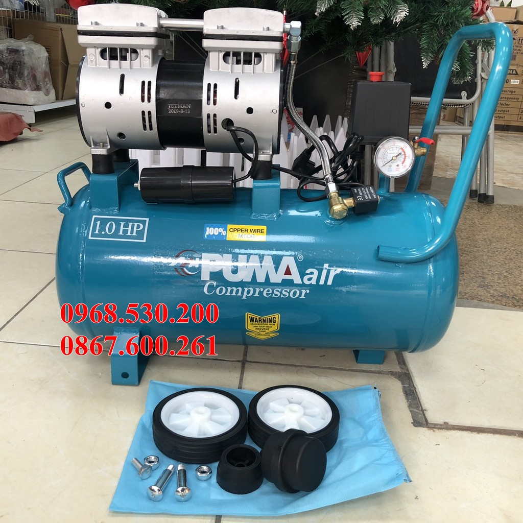 Máy nén khí không dầu Puma 24L ,motor dây đồng hoạt động êm không gây tiếng ồn Công nghệ ITALY