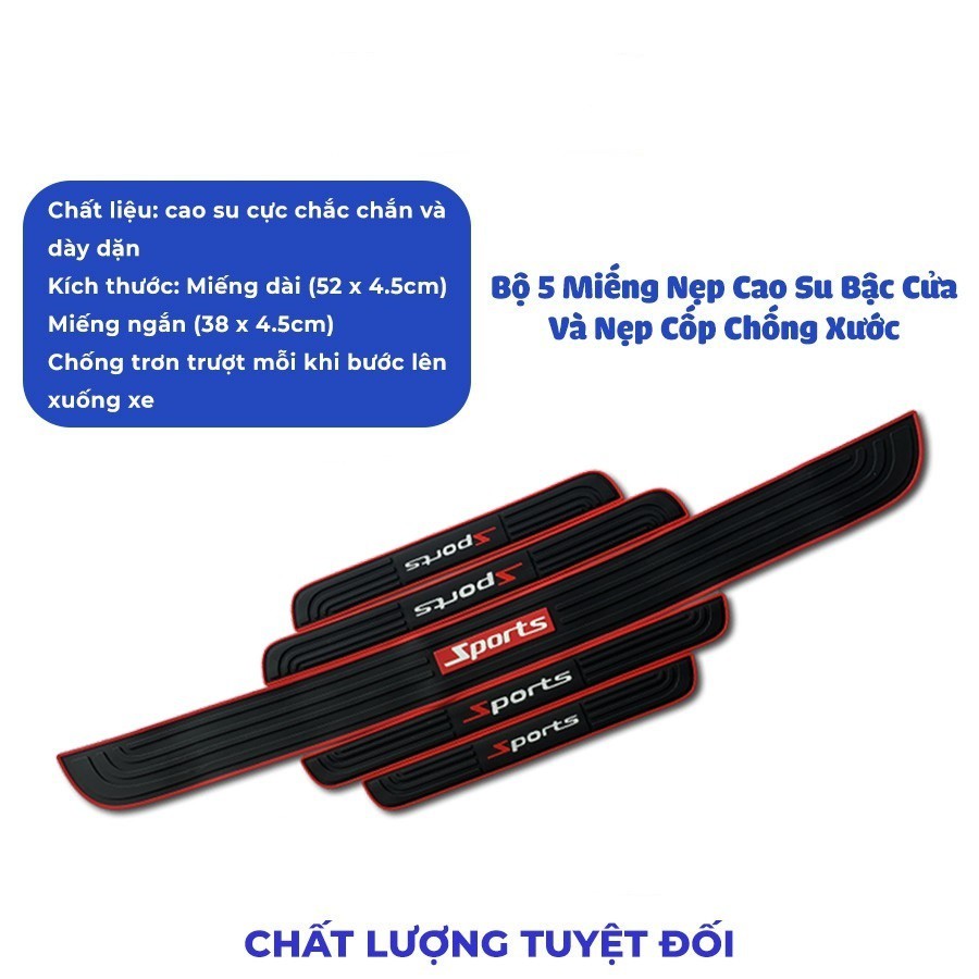 Bộ 5 miếng nẹp cao su bậc cửa và nẹp cốp chống xước bậc cửa ô tô, xe hơi in dập logo các hãng xe hơi