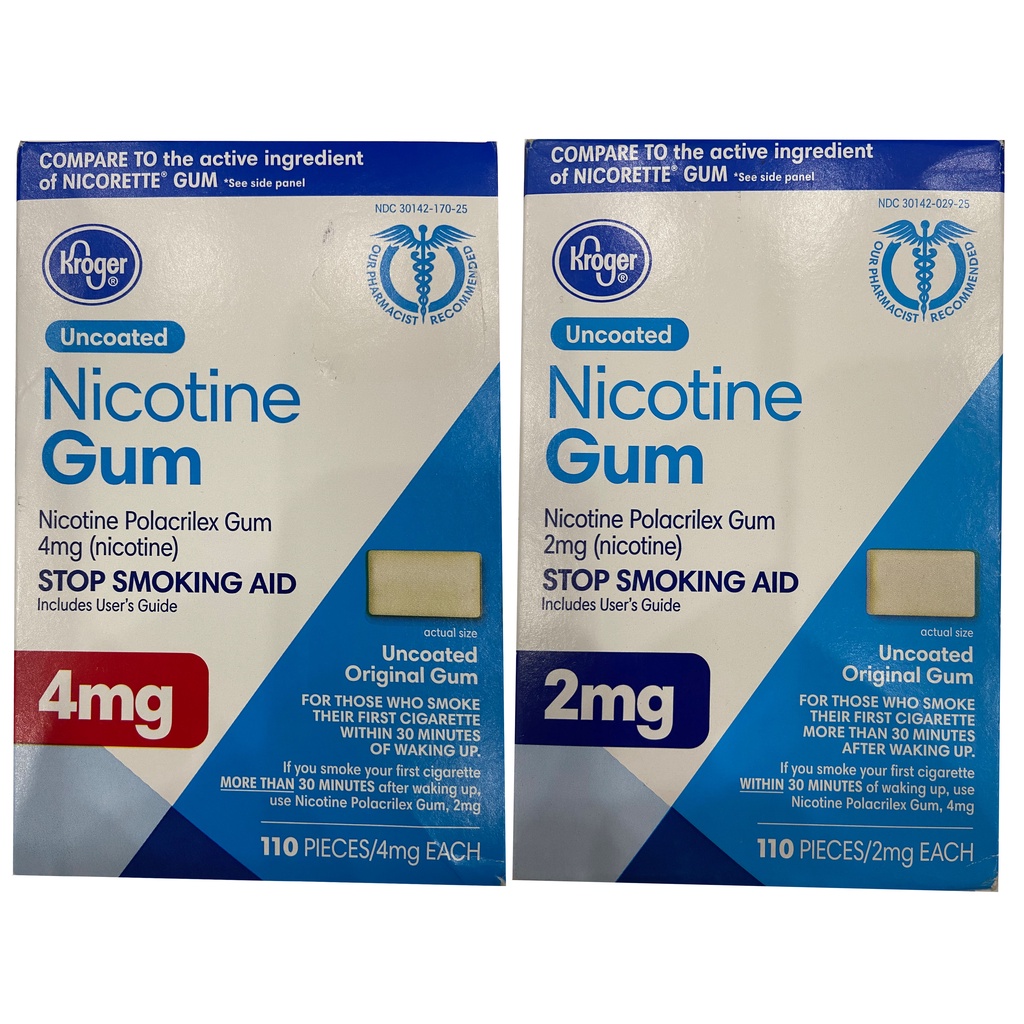 Kẹo cao su Kroger Nicotine Gum 2mg & 4mg 110 viên, hương bạc hà