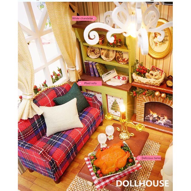 Nhà búp bê DIY Doll House_ HOLIDAY TIME_CÓ MICA+ KEO 8009-D