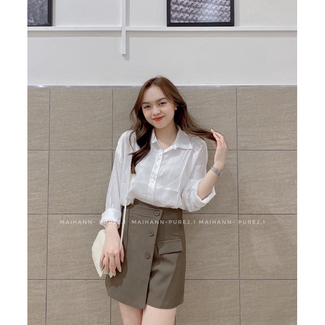 Quần giả chân váy ba khuy vạt lệch thô mịn | BigBuy360 - bigbuy360.vn