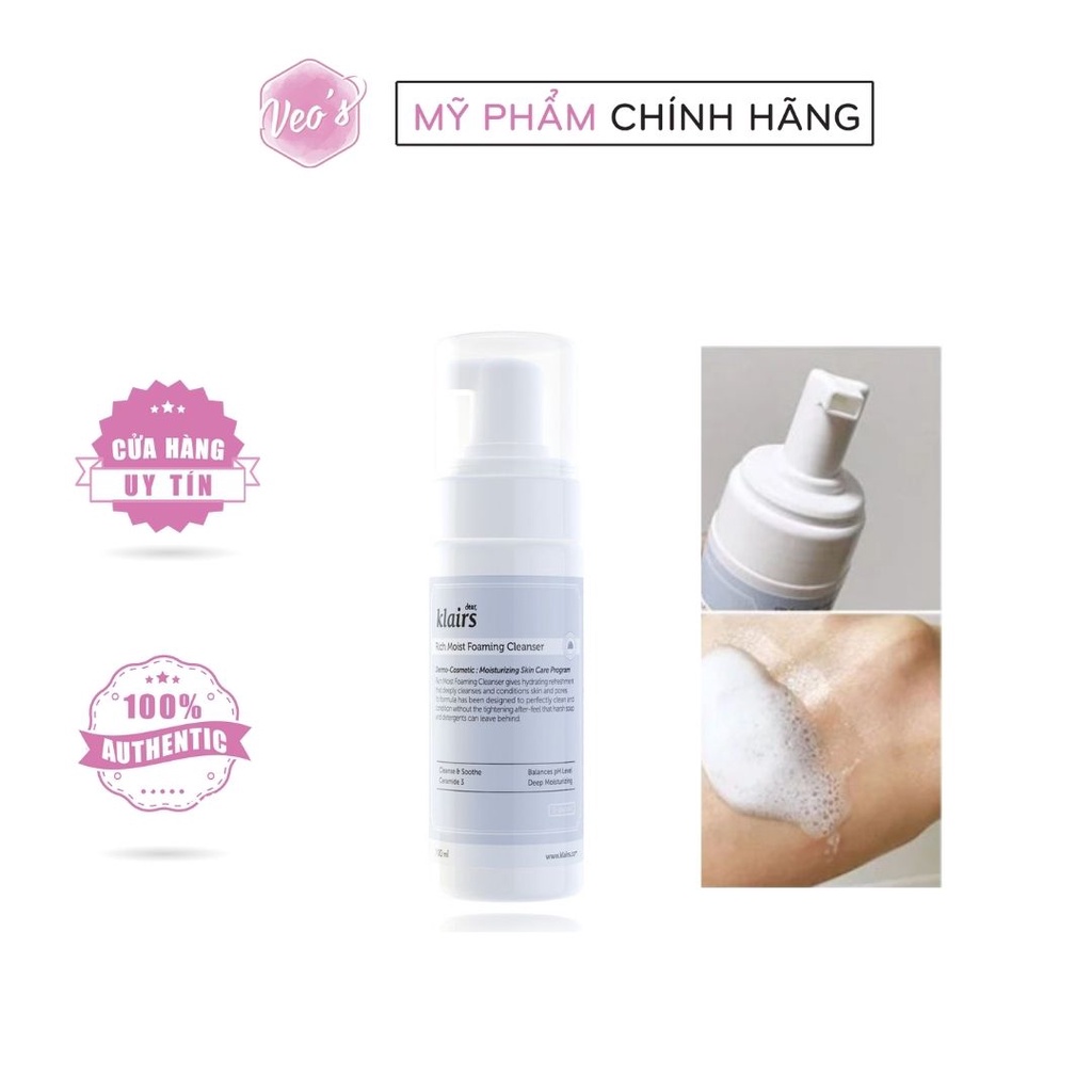 Sữa Rửa Mặt Dạng Bọt Dưỡng Ẩm Da Klairs Rich Moist Foaming Cleanser 100ml