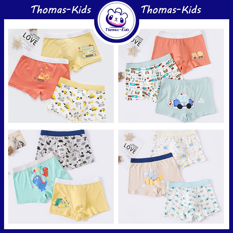 [THOMAS KIDS] Bộ 3 Quần Lót Boxer Vải Cotton Mềm Mại In Họa Tiết Khủng Long Dễ Thương Cho Bé Trai