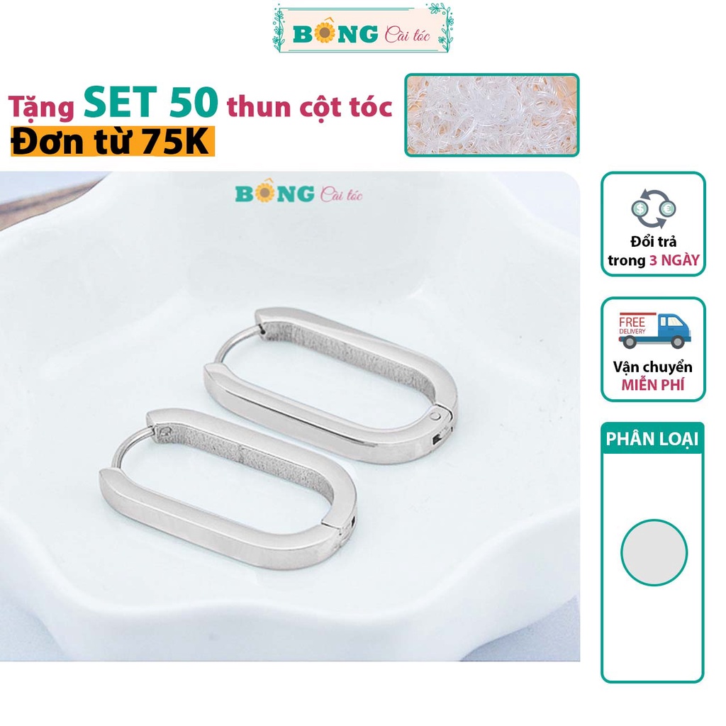 Bông tai titan unisex phong cách Hàn Quốc hình bầu dục, thép y tế không gỉ  BT30 - khuyên tai BÔNG Cài Tóc