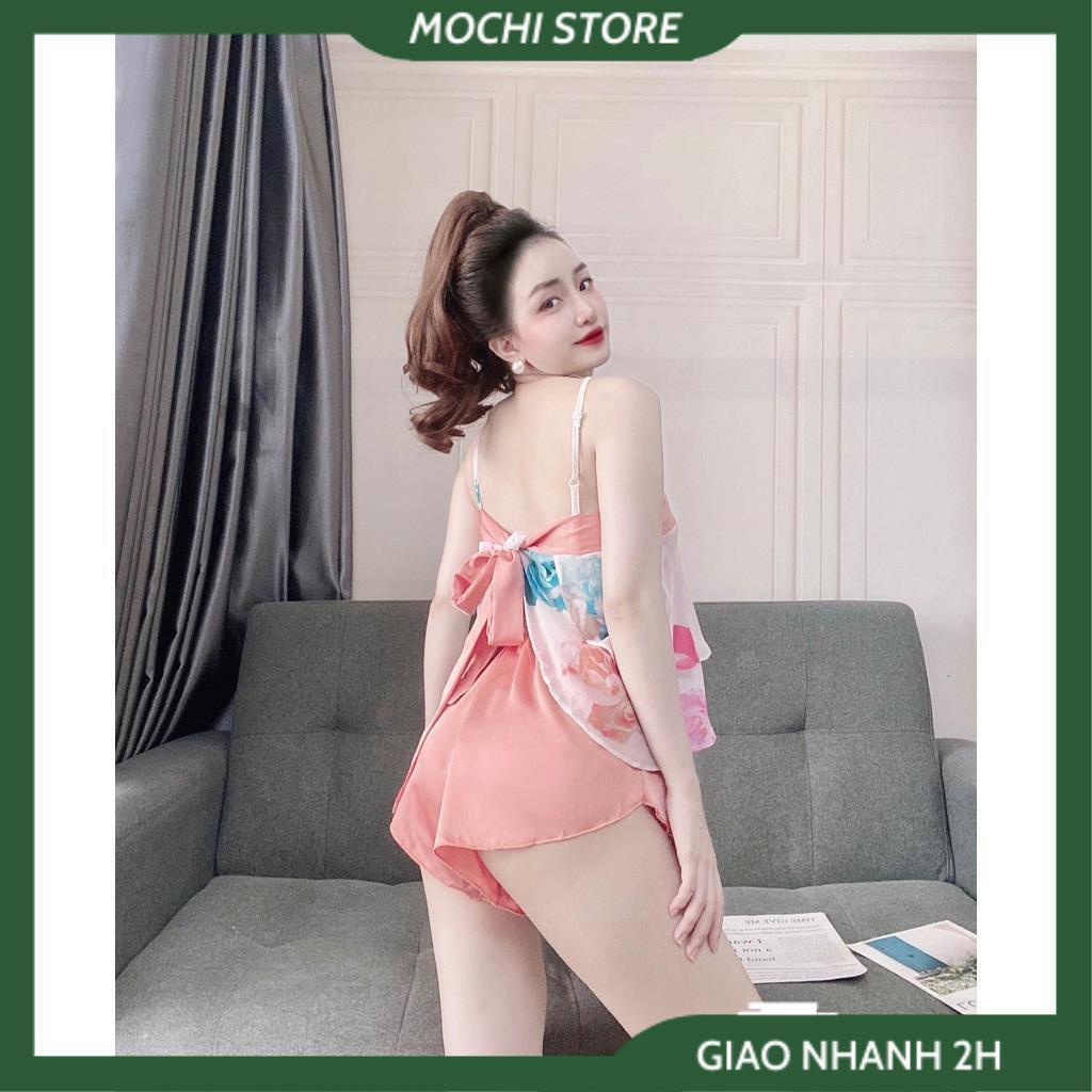 Đồ Ngủ Sexy Nữ , Bộ Áo 2 Dây Cột Nơ Sau Voan Hoa Quần Cọc Lụa Màu Trơn Thời Trang Sexy, Gợi Cảm Cho Bạn Nữ. | BigBuy360 - bigbuy360.vn