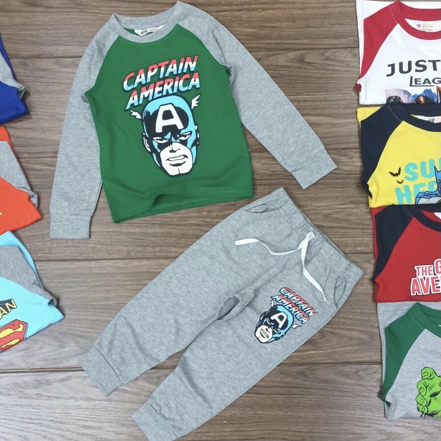 Bộ quần áo cotton dài tay xuất dư cỡ lớn hàng vnxk cho bé trai