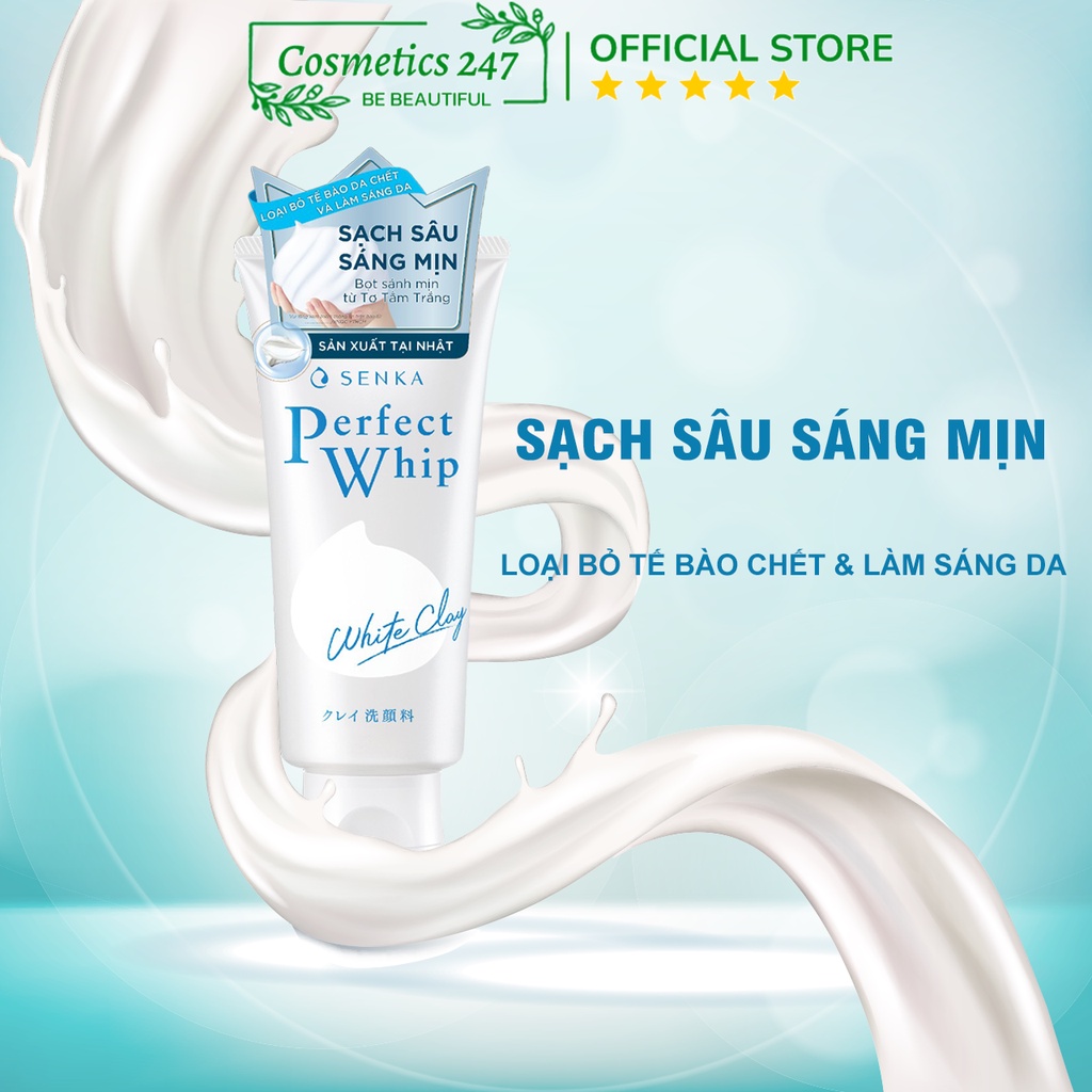 Sữa rửa mặt Senka Perfect White Clay 120g tẩy tế bào chết dưỡng trắng sáng ẩm mịn đều màu da