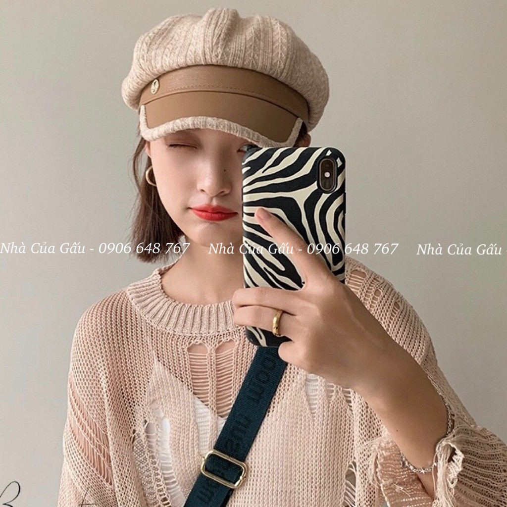 Mũ beret nữ vành da cao cấp sang chảnh