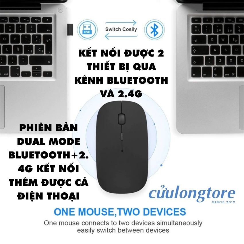 Chuột Không Dây Máy Tính Bluetooth 5.0 wireless 2.4G sạc pin mute click im lặng kết nối điện thoại mouse ko dây giá rẻ