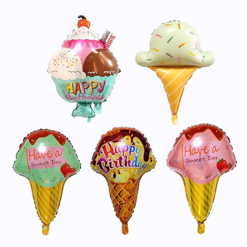 Bóng hình bánh Donut, trái cây, que kem, kẹo mút trang trí sinh nhật, trang trí tiệc