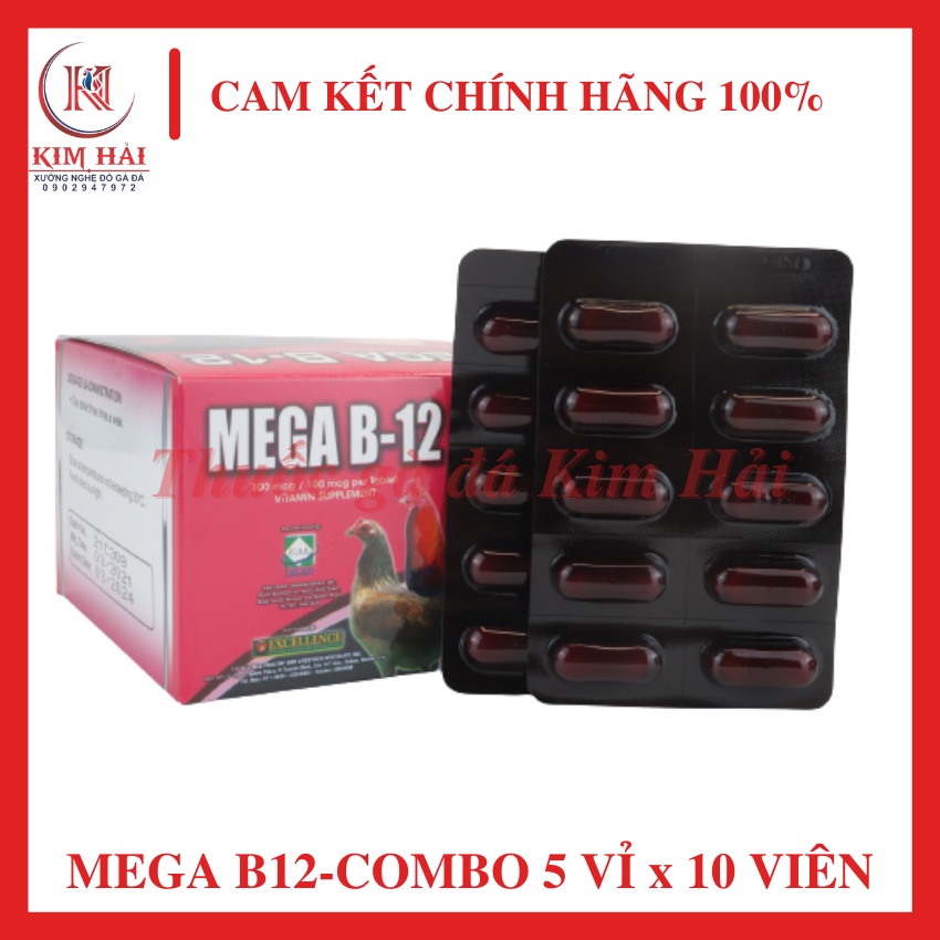 Mega b12-combo 5 vỉ x 10 viên-dinh dưỡng cần thiết dành cho gà đá.