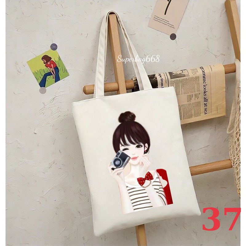 Túi tote túi vải canvas Hàn Quốc cô gái đựng vừa A4 laptop đi chơi đi học Superbag668 HQ215